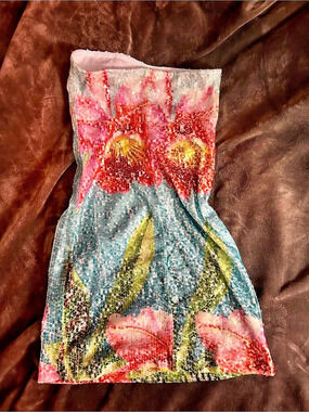 THIRTY / THIRTY Floral Mini Dress in Blue & Pink Size Medium